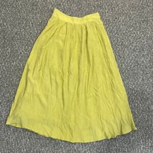 Lulus Yellow/Chartreuese Crinkle Midi Skirt Small Side Zip Lined Skirt Boho